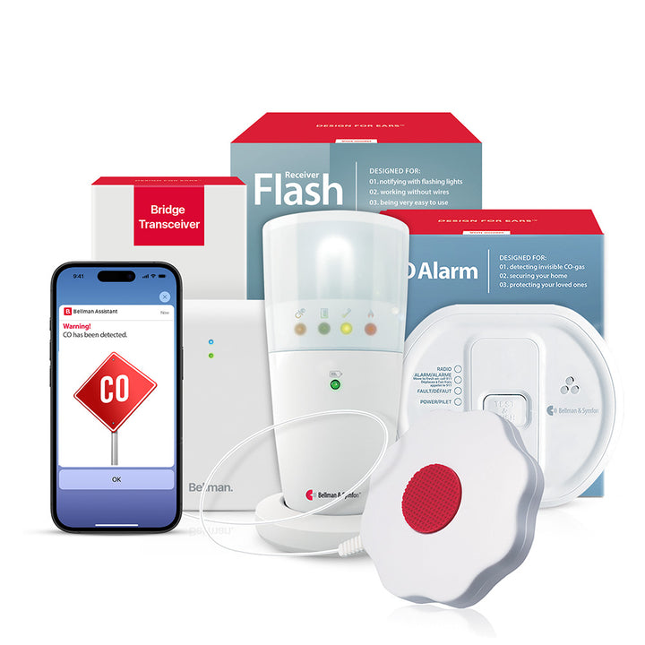 Carbon Monoxide Alarm System with Bridge, Flash Receiver, and Bed Shaker