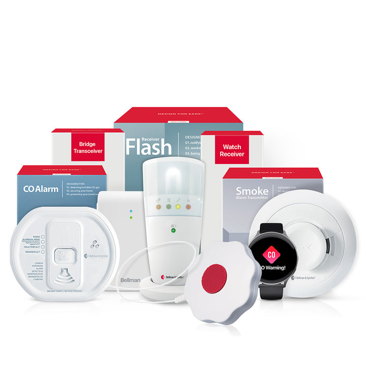 Smoke/Fire and CO Alarm System with Flash Receiver, Bed Shaker, Bridge, and Watch Receiver