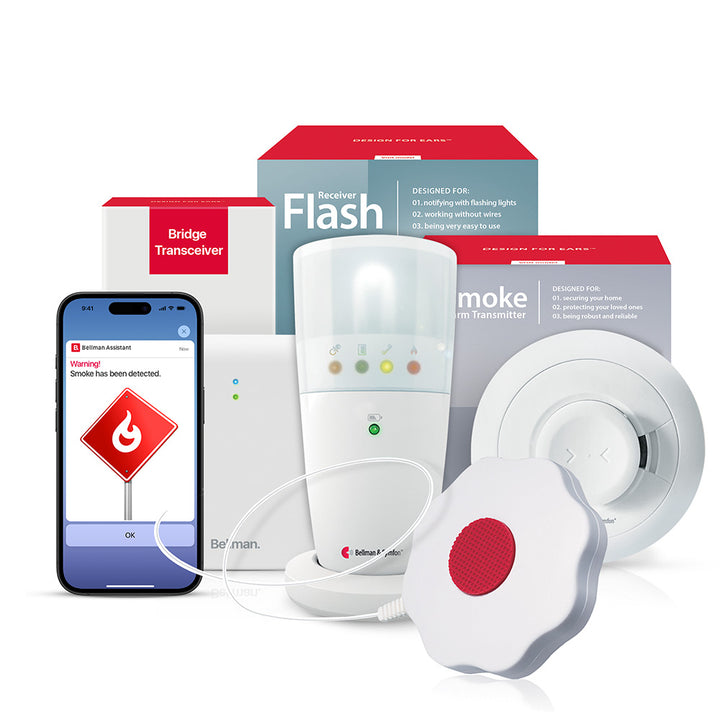Smoke/Fire Alarm System with Bridge, Flash Receiver, and Bed Shaker