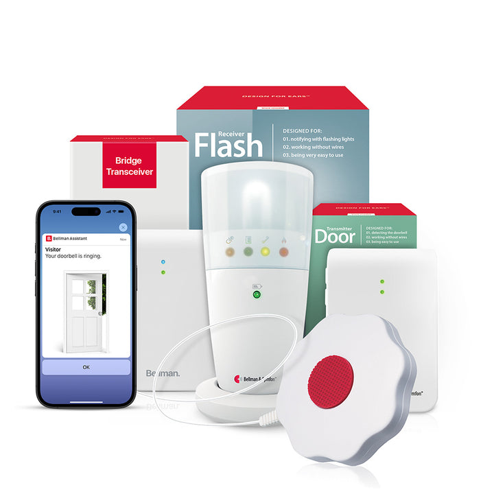 Doorbell System with Bridge, Flash Receiver, and Bed Shaker