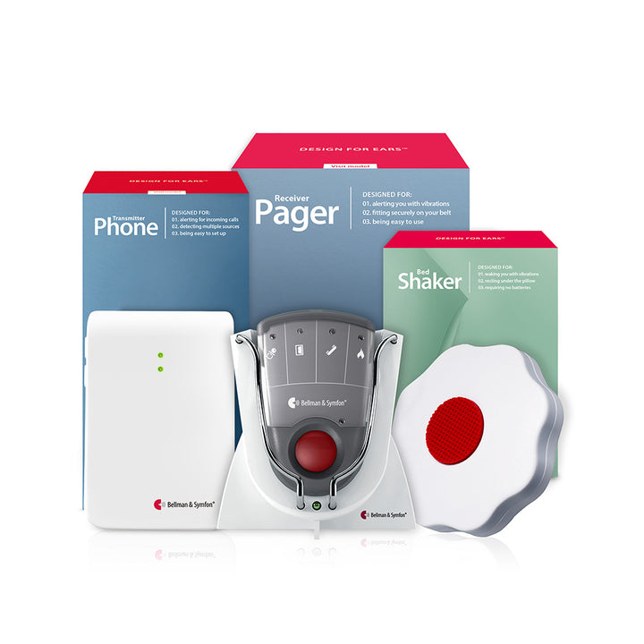 Landline Phone System with Pager Receiver, Charger, and Bed Shaker