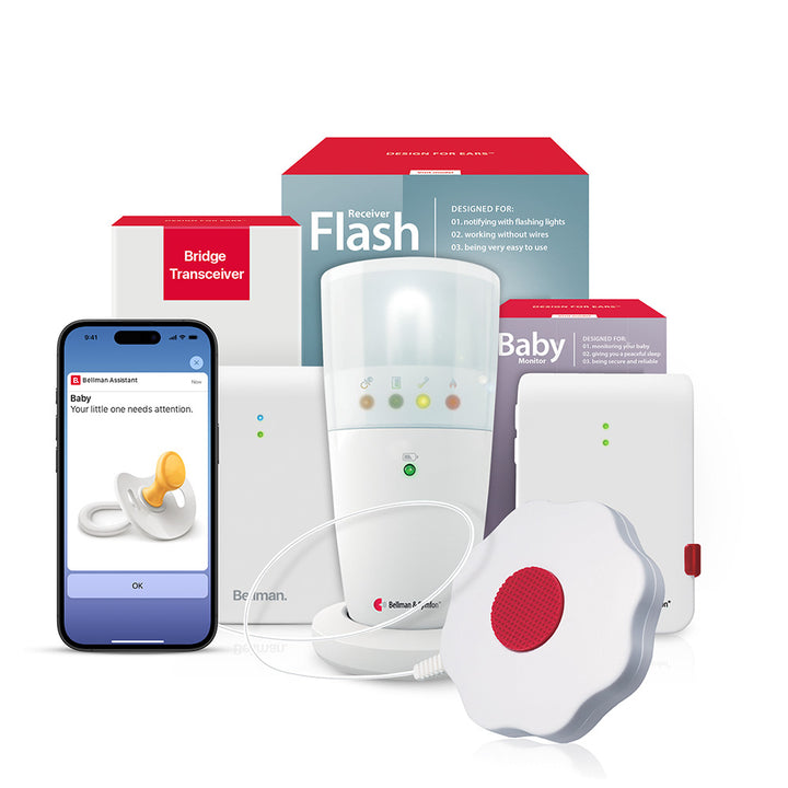 Baby Monitor System with Bridge, Flash Receiver, and Bed Shaker
