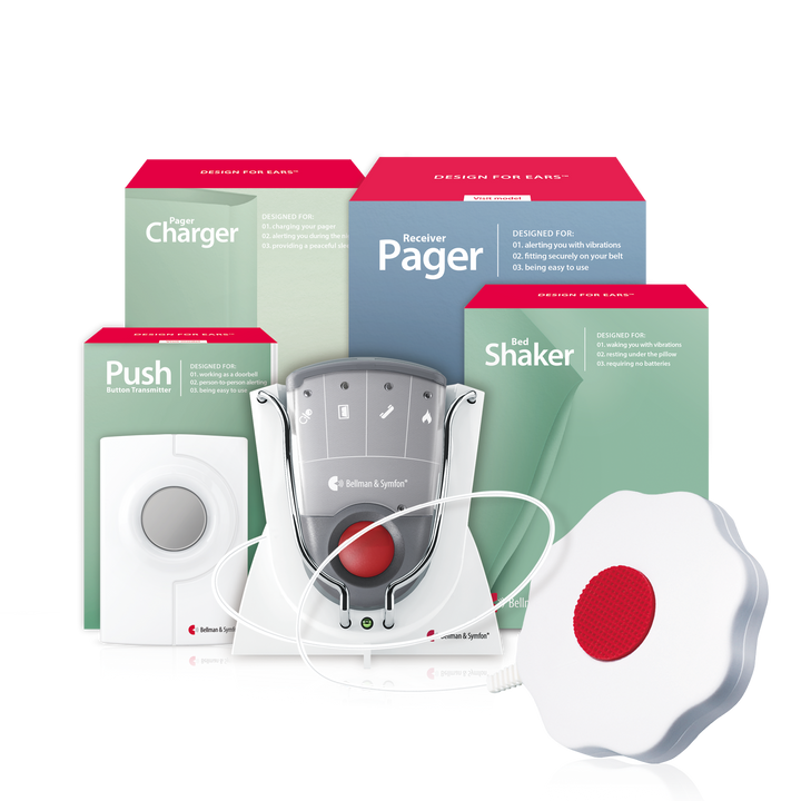 Push Button System with Pager Receiver, Charger, and Bed Shaker