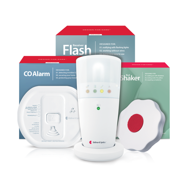 Carbon Monoxide Alarm Notification System with Flash Receiver, Bed Shaker, Bridge, and Watch Receiver