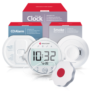 Smoke/Fire and Carbon Monoxide Alarm Notification System with Alarm Clock Receiver, Bed Shaker, Bridge, and Watch Receiver