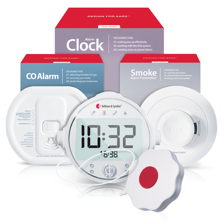 Smoke/Fire and Carbon Monoxide Alarm Notification System with Alarm Clock Receiver, Bed Shaker, Bridge, and Watch Receiver