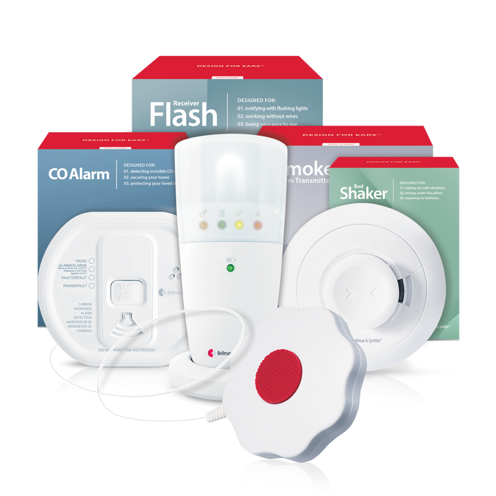 Smoke/Fire and Carbon Monoxide Alarm Notification System with Flash Receiver, Bed Shaker, Bridge, and Watch Receiver